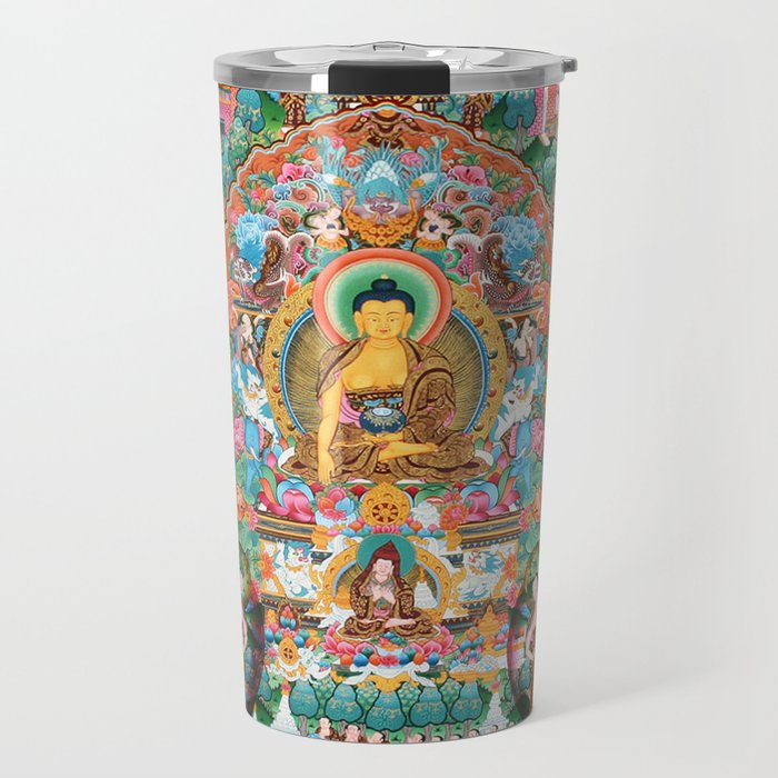 Turquoise Life Of Buddha Thangka Travel Mug Gallery Image 1