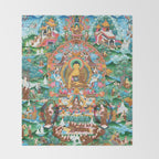 Turquoise Life Of Buddha Thangka Throw Blanket Gallery Image 2
