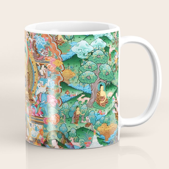 Turquoise Life Of Buddha Thangka Coffee Mug Gallery Image 1