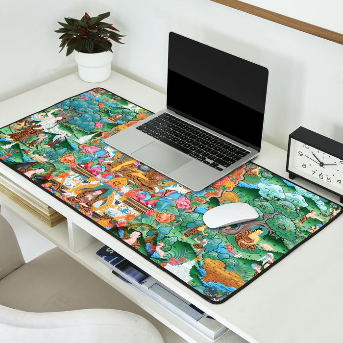 Turquoise Life Of Buddha Thangka Desk Mat Gallery Image 2