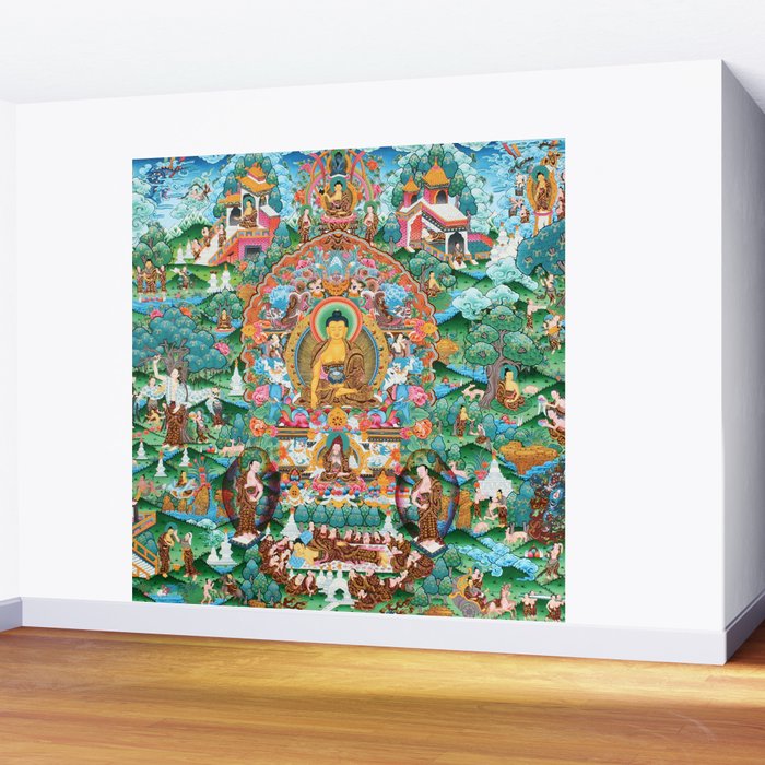 Turquoise Life Of Buddha Thangka Wall Mural Gallery Image 2