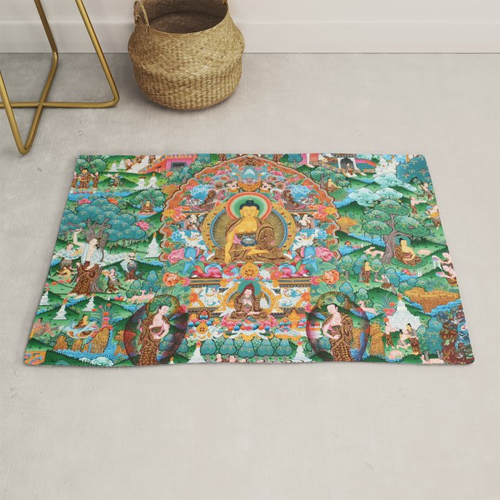 Turquoise Life Of Buddha Thangka Rug Gallery Image 1