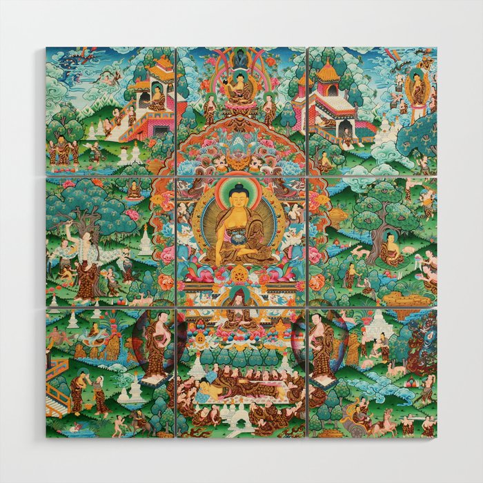 Turquoise Life Of Buddha Thangka Wood Wall Art Gallery Image 1