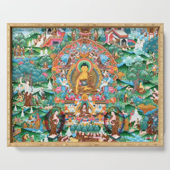 Turquoise Life Of Buddha Thangka Serving Tray Gallery Image 1