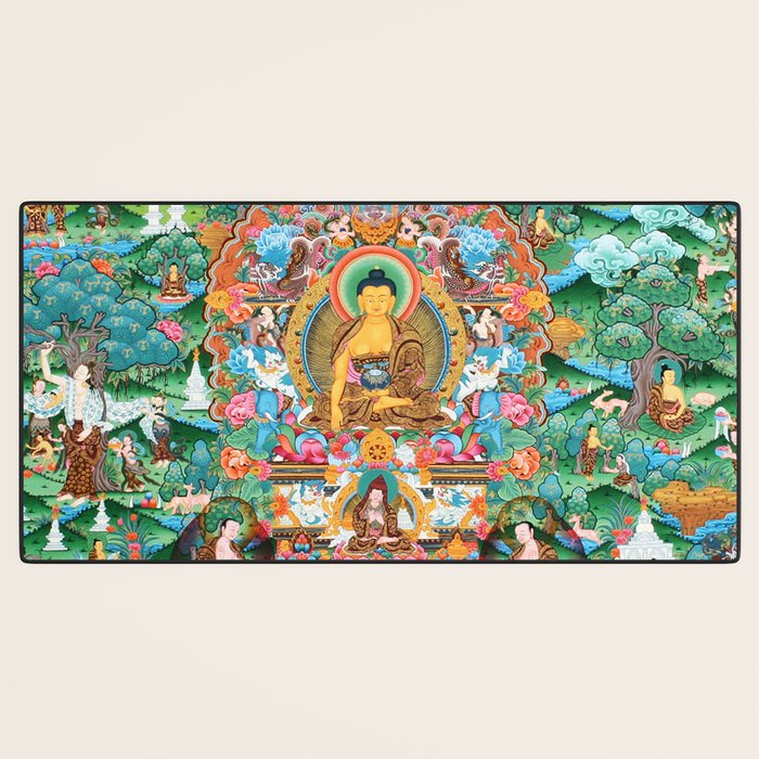 Turquoise Life Of Buddha Thangka Desk Mat Gallery Image 3