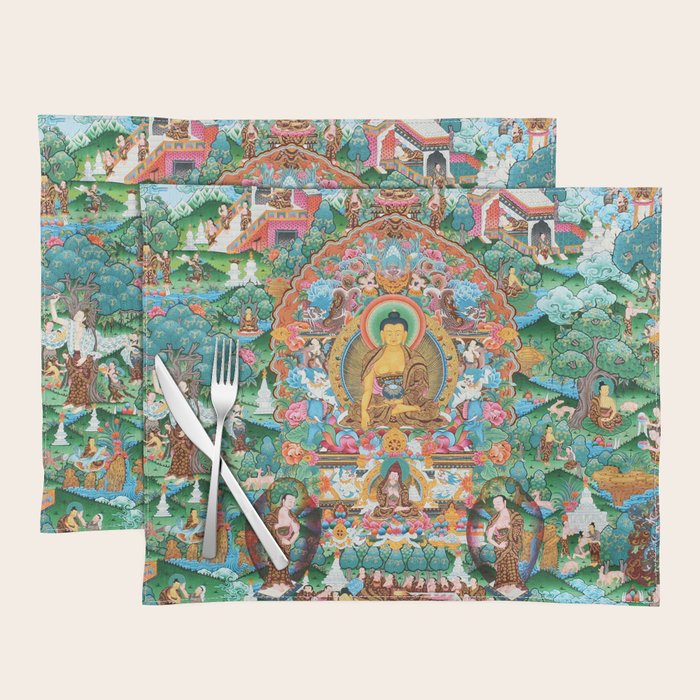 Turquoise Life Of Buddha Thangka Placemat Gallery Image 1