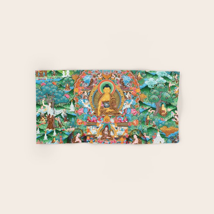 Turquoise Life Of Buddha Thangka Bath Towel Gallery Image 1
