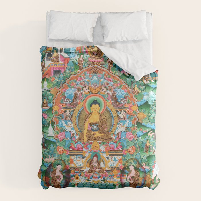 Turquoise Life Of Buddha Thangka Duvet Cover Gallery Image 1