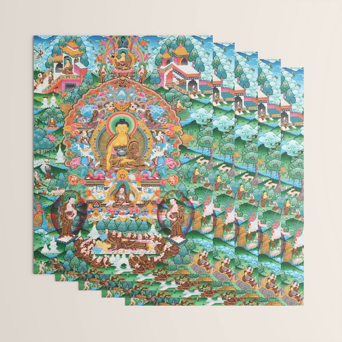 Turquoise Life Of Buddha Thangka Wrapping Paper Gallery Image 3