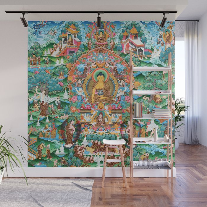 Turquoise Life Of Buddha Thangka Wall Mural Gallery Image 1