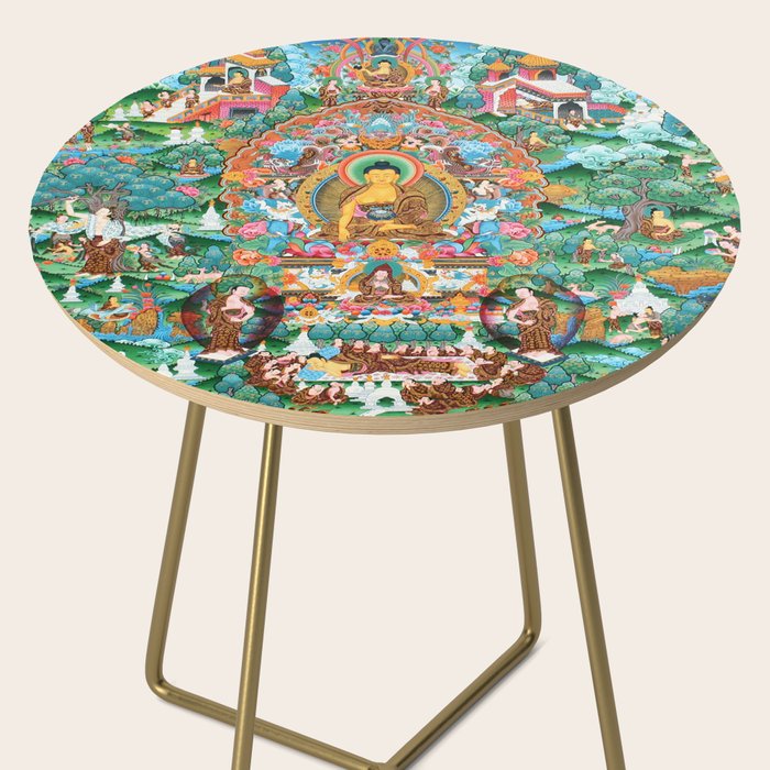 Turquoise Life Of Buddha Thangka Side Table Gallery Image 2