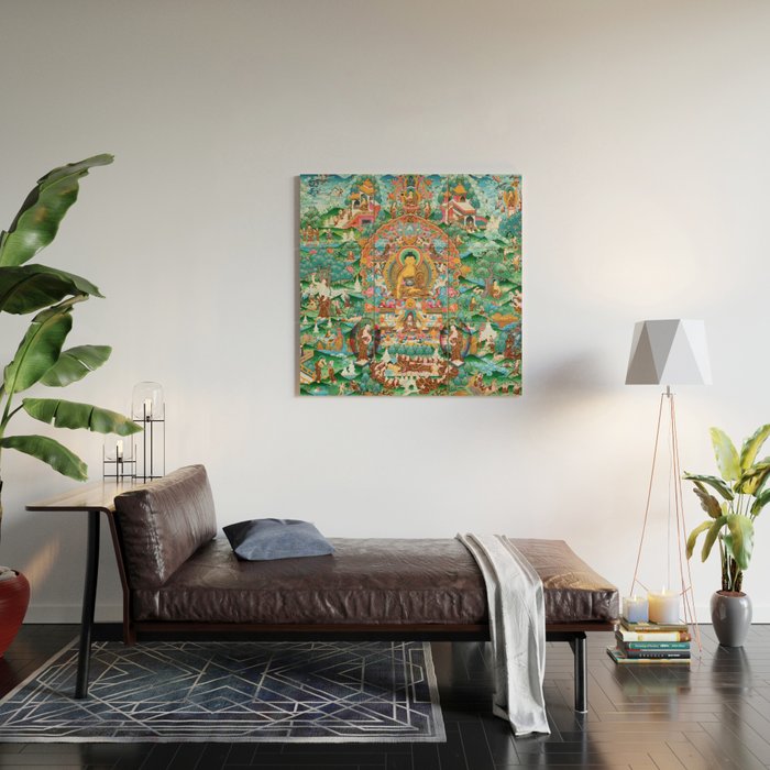 Turquoise Life Of Buddha Thangka Wood Wall Art Gallery Image 2