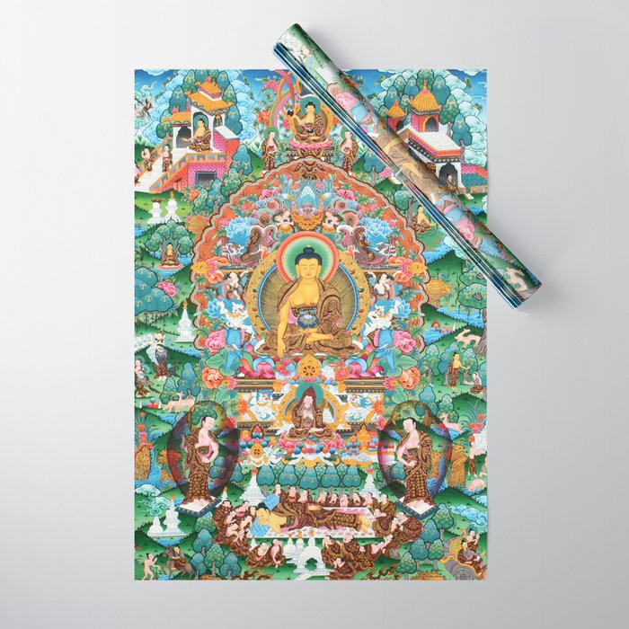 Turquoise Life Of Buddha Thangka Wrapping Paper Gallery Image 1