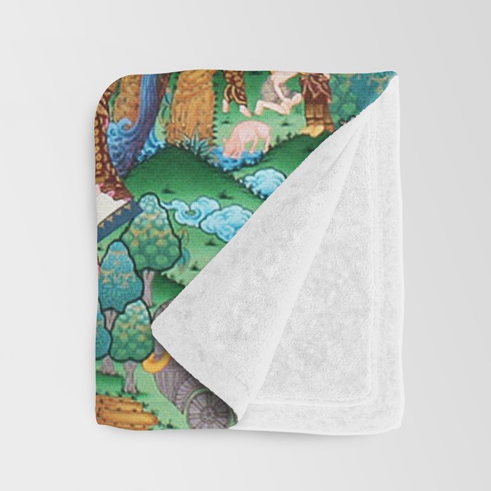 Turquoise Life Of Buddha Thangka Throw Blanket Gallery Image 3