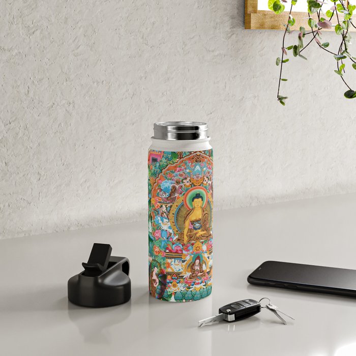 Turquoise Life Of Buddha Thangka Water Bottle Gallery Image 4