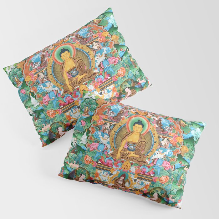 Turquoise Life Of Buddha Thangka Pillow Sham Gallery Image 3