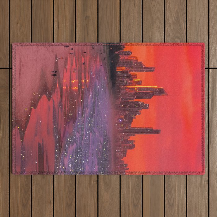 PINK BEACH IN THE FUTURE | waves | ocean | sea | collage | city | vibe | summer | inspiration star Outdoor Rug Gallery Image 1