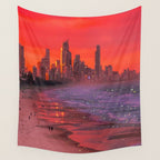 PINK BEACH IN THE FUTURE | waves | ocean | sea | collage | city | vibe | summer | inspiration star Wall Tapestry Gallery Image 4