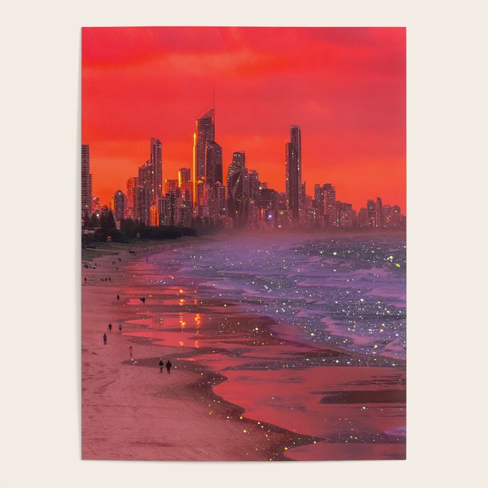 PINK BEACH IN THE FUTURE | waves | ocean | sea | collage | city | vibe | summer | inspiration star Poster Gallery Image 4