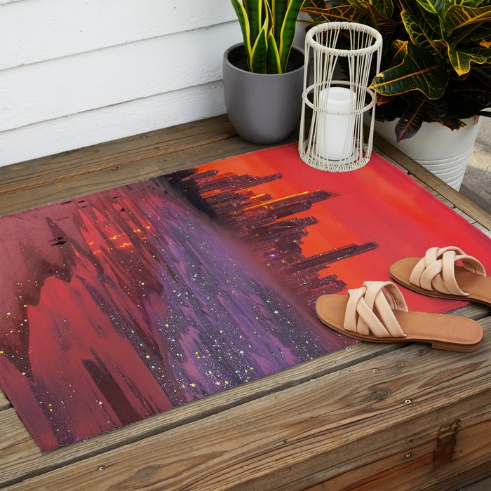 PINK BEACH IN THE FUTURE | waves | ocean | sea | collage | city | vibe | summer | inspiration star Outdoor Rug Gallery Image 2