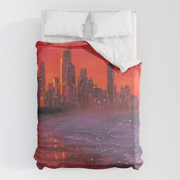 PINK BEACH IN THE FUTURE | waves | ocean | sea | collage | city | vibe | summer | inspiration star Duvet Cover Gallery Image 6