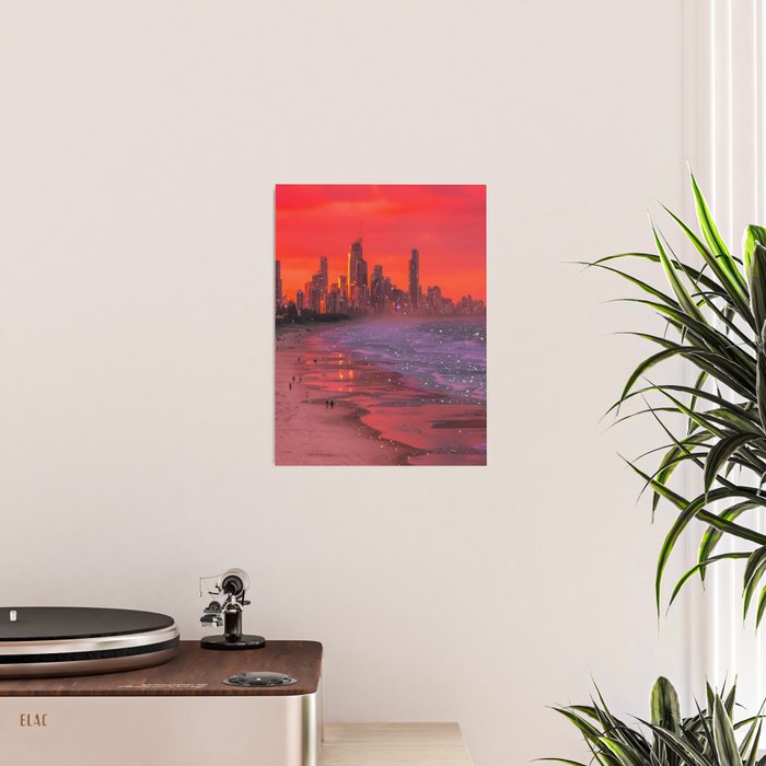 PINK BEACH IN THE FUTURE | waves | ocean | sea | collage | city | vibe | summer | inspiration star Poster Gallery Image 2