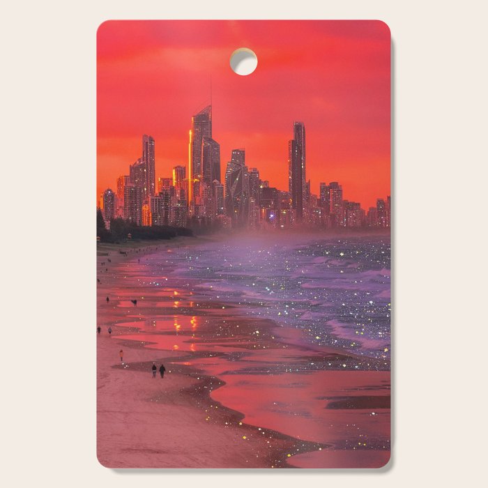 PINK BEACH IN THE FUTURE | waves | ocean | sea | collage | city | vibe | summer | inspiration star Cutting Board Gallery Image 1