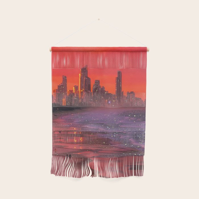 PINK BEACH IN THE FUTURE | waves | ocean | sea | collage | city | vibe | summer | inspiration star Wall Hanging Gallery Image 1