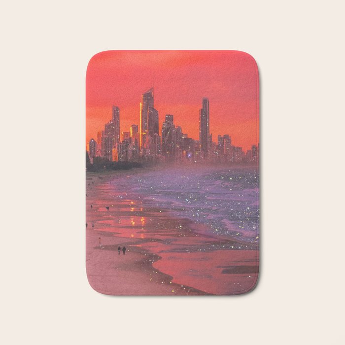 PINK BEACH IN THE FUTURE | waves | ocean | sea | collage | city | vibe | summer | inspiration star Bath Mat Gallery Image 1