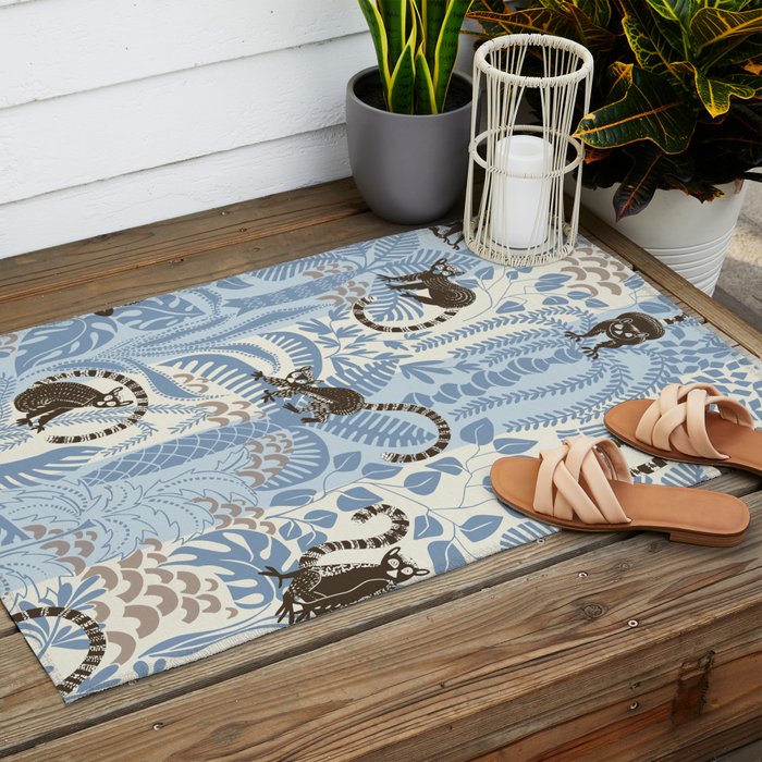 Jungle adventure striped blue Outdoor Rug Gallery Image 2