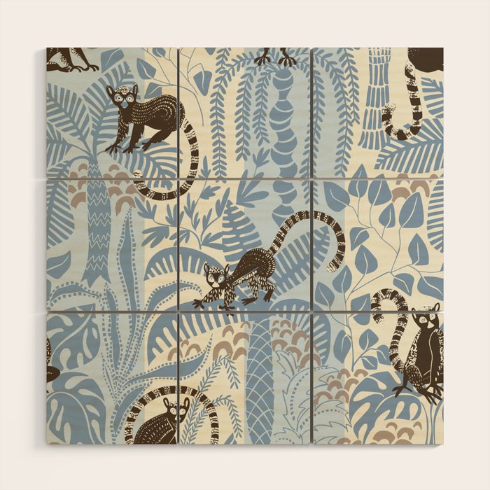 Jungle adventure striped blue Wood Wall Art Gallery Image 1