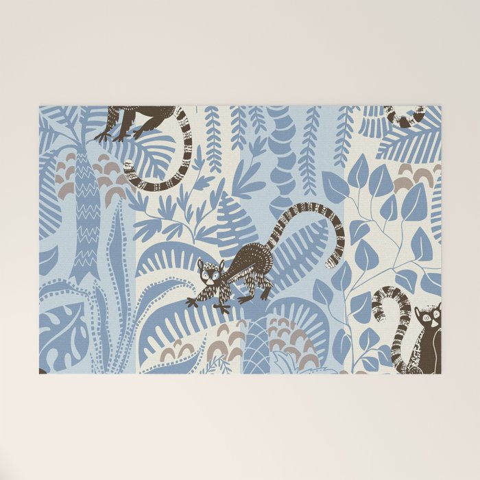 Jungle adventure striped blue Welcome Mat Gallery Image 1