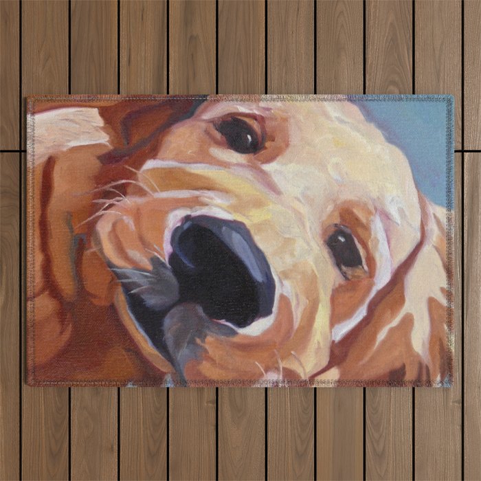 Golden Retriever Puppy Original Oil Painting Outdoor Rug Gallery Image 1
