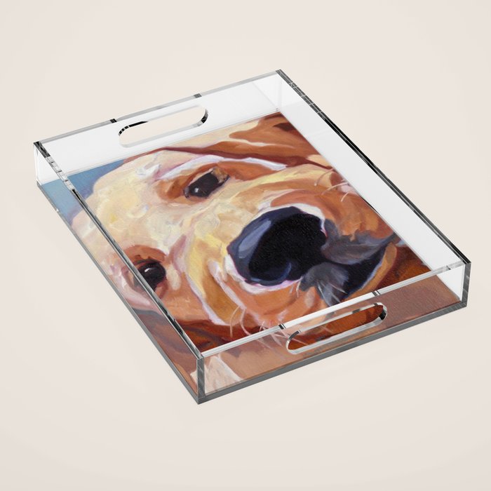 Golden Retriever Puppy Original Oil Painting Acrylic Tray Gallery Image 1