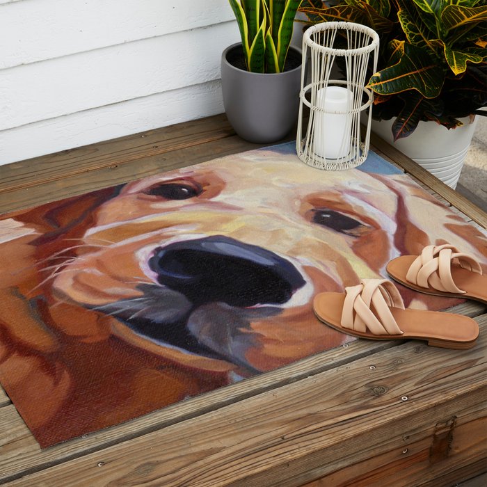Golden Retriever Puppy Original Oil Painting Outdoor Rug Gallery Image 2