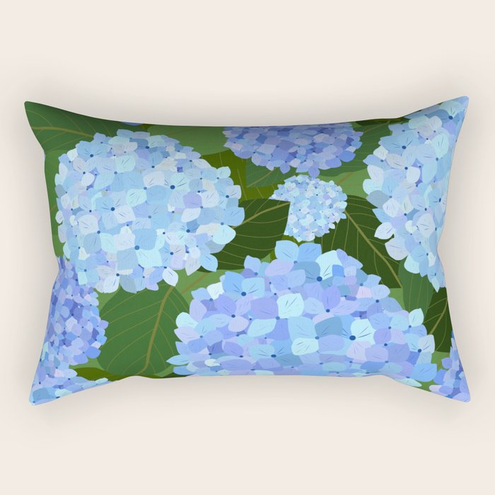 Light Blue Hydrangeas, Preppy Modern Flowers, Botanical, Floral Rectangular Pillow Gallery Image 1