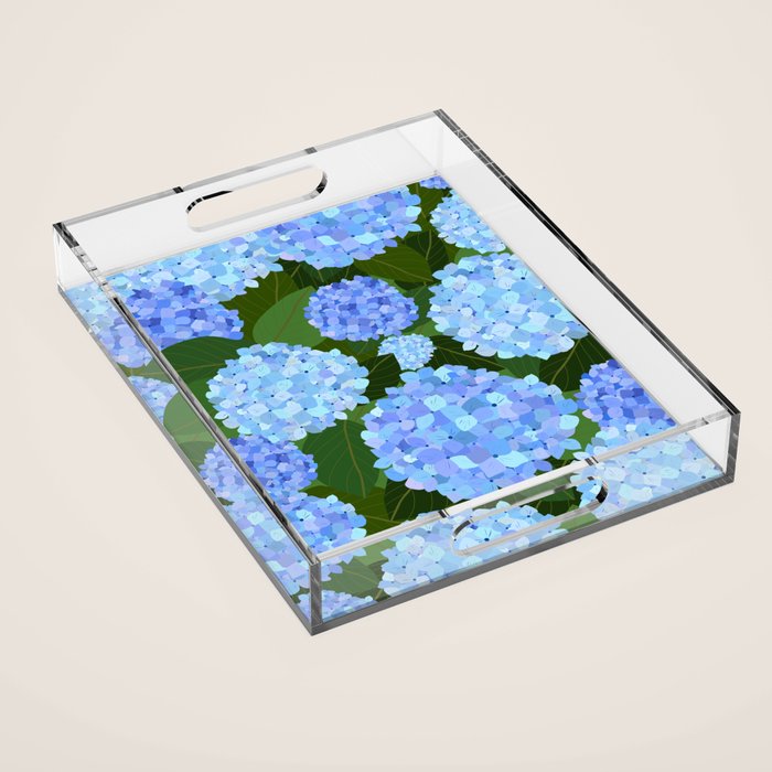 Light Blue Hydrangeas, Preppy Modern Flowers, Botanical, Floral Acrylic Tray Gallery Image 1