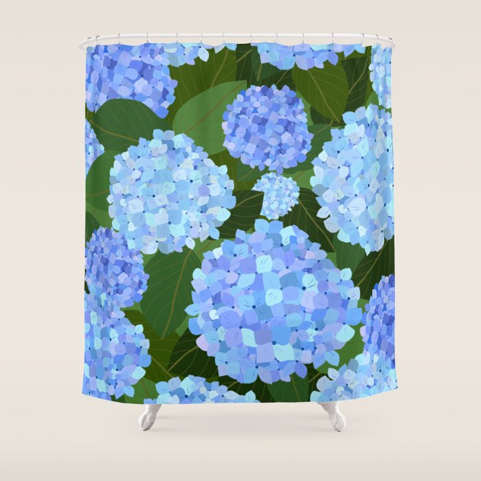 Light Blue Hydrangeas, Preppy Modern Flowers, Botanical, Floral Shower Curtain Gallery Image 1
