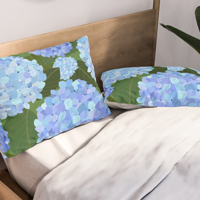 Light Blue Hydrangeas, Preppy Modern Flowers, Botanical, Floral Pillow Sham Gallery Image 2