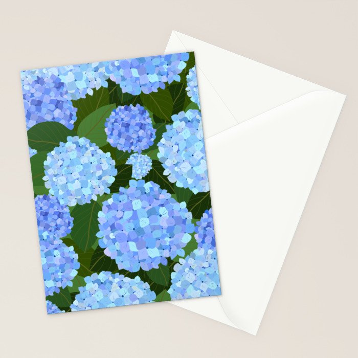 Light Blue Hydrangeas, Preppy Modern Flowers, Botanical, Floral Stationery Card Gallery Image 2