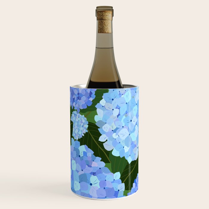 Light Blue Hydrangeas, Preppy Modern Flowers, Botanical, Floral Wine Chiller Gallery Image 3