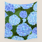 Light Blue Hydrangeas, Preppy Modern Flowers, Botanical, Floral Wall Tapestry Gallery Image 4