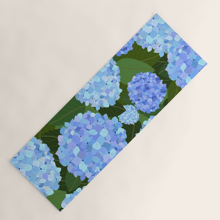Light Blue Hydrangeas, Preppy Modern Flowers, Botanical, Floral Yoga Mat Gallery Image 1