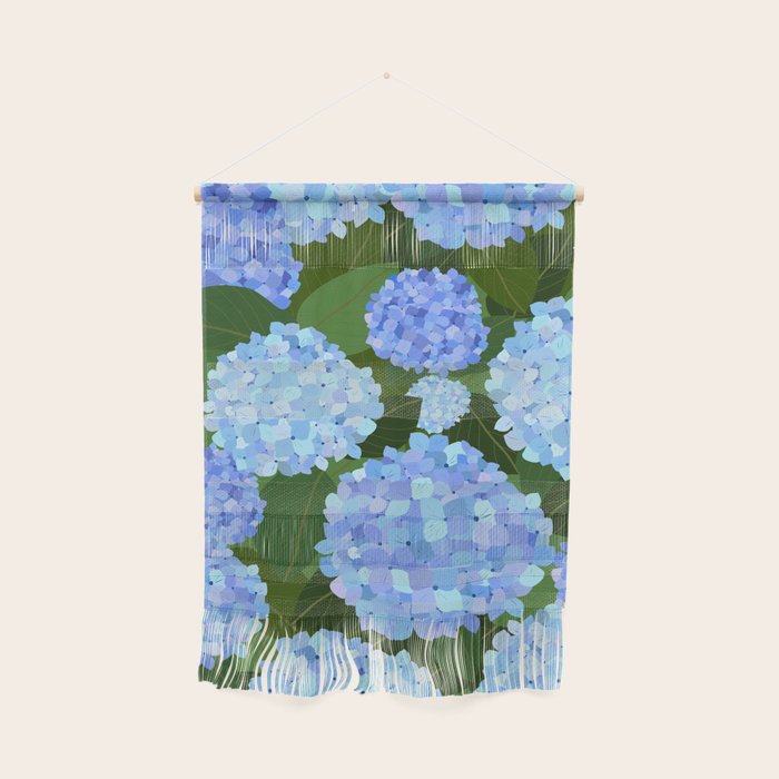 Light Blue Hydrangeas, Preppy Modern Flowers, Botanical, Floral Wall Hanging Gallery Image 1