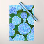 Light Blue Hydrangeas, Preppy Modern Flowers, Botanical, Floral Wrapping Paper Gallery Image 1