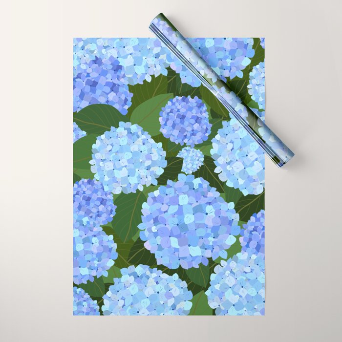 Light Blue Hydrangeas, Preppy Modern Flowers, Botanical, Floral Wrapping Paper Gallery Image 1