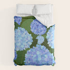 Light Blue Hydrangeas, Preppy Modern Flowers, Botanical, Floral Comforter Gallery Image 6