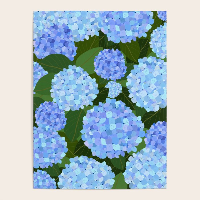 Light Blue Hydrangeas, Preppy Modern Flowers, Botanical, Floral Poster Gallery Image 4