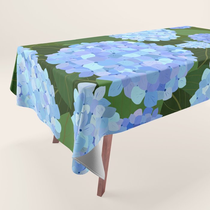 Light Blue Hydrangeas, Preppy Modern Flowers, Botanical, Floral Tablecloth Gallery Image 1