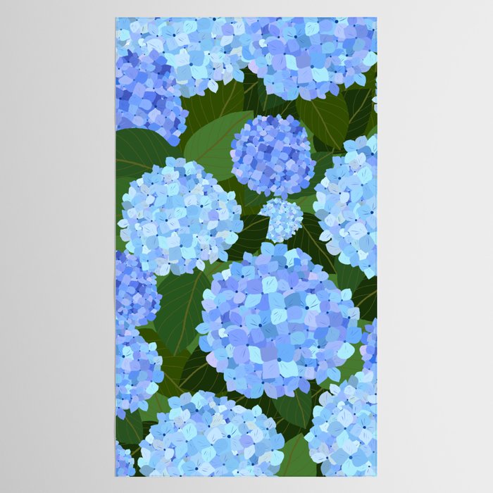 Light Blue Hydrangeas, Preppy Modern Flowers, Botanical, Floral Tablecloth Gallery Image 2
